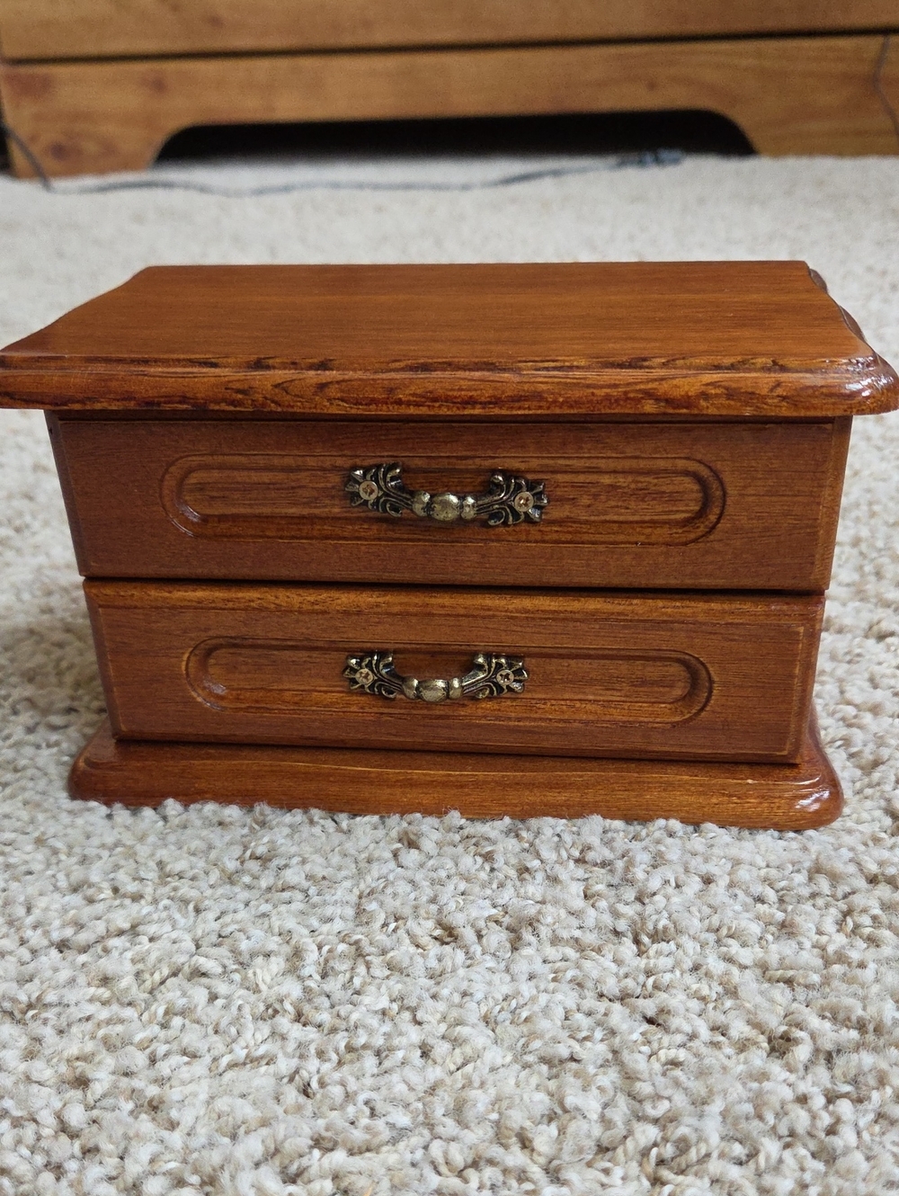 Small Retro Wooden Jewelry Box With Two Compartments